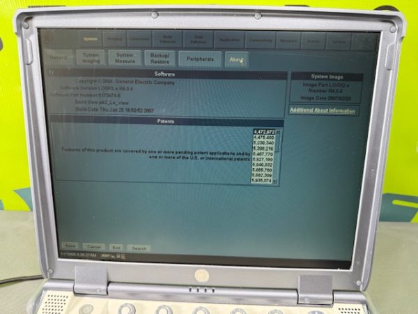 GE LOGIQ e Portable Ultrasound 11/2006 No Probes/PSU, Battery Incl. R4.0.4 (C142) - Image 8