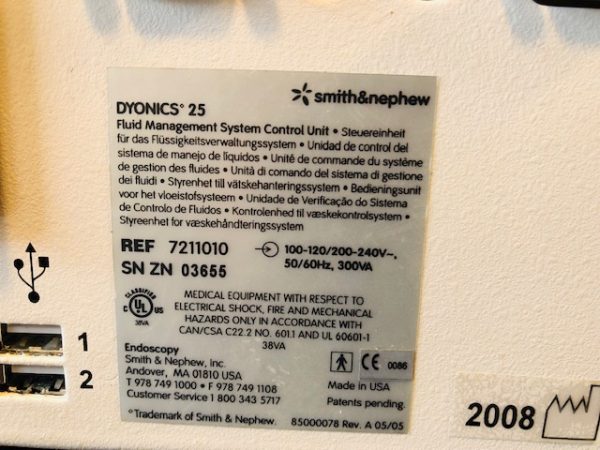 Smith & Nephew # 7211010 Dyonics 25 Fluid Management System & Footswitch (T1319) - Image 14