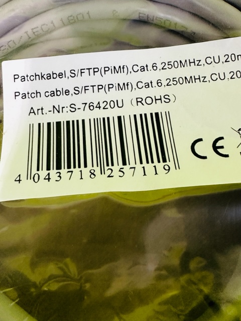 Patchkabel S/FTP (PiMf) Cat 6 250 MHz CU 20m Cable (B640) - Image 3