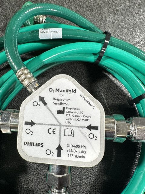 PHILIPS O2 MANIFOLD RESPIRONICS VENTILATORS 1109668 REV C-V60 W/ HOSES (C412) - Image 7
